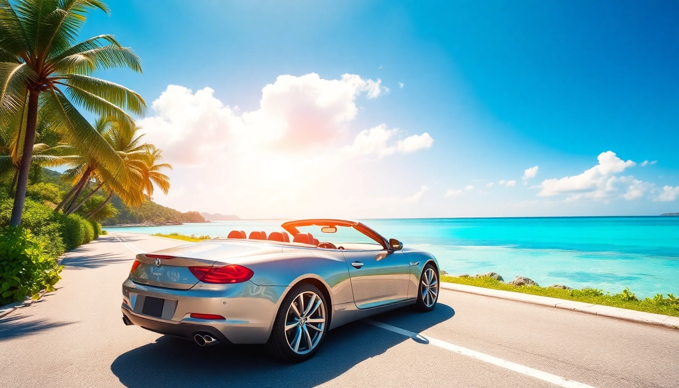 Experience premium car rental saint barth with a luxury convertible on a stunning tropical road.