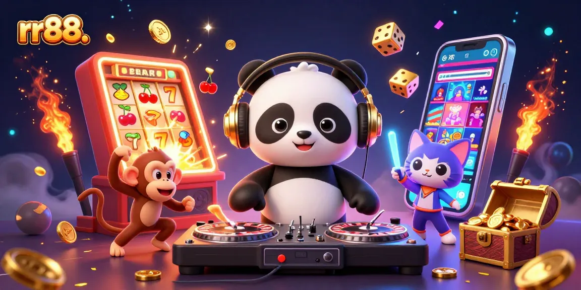 Experience thrilling gameplay with rr88. in this vibrant online casino illustration featuring animated characters.
