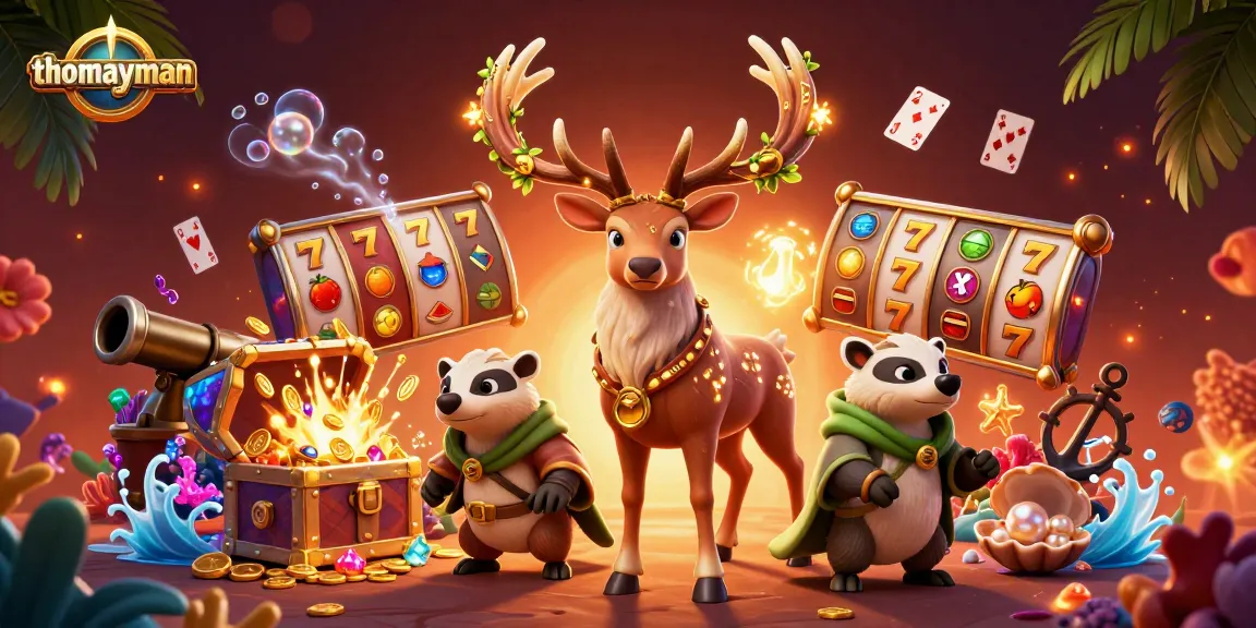 Experience thrilling wins with thomayman in this dynamic 3D slot scene featuring lucky reels and treasures.