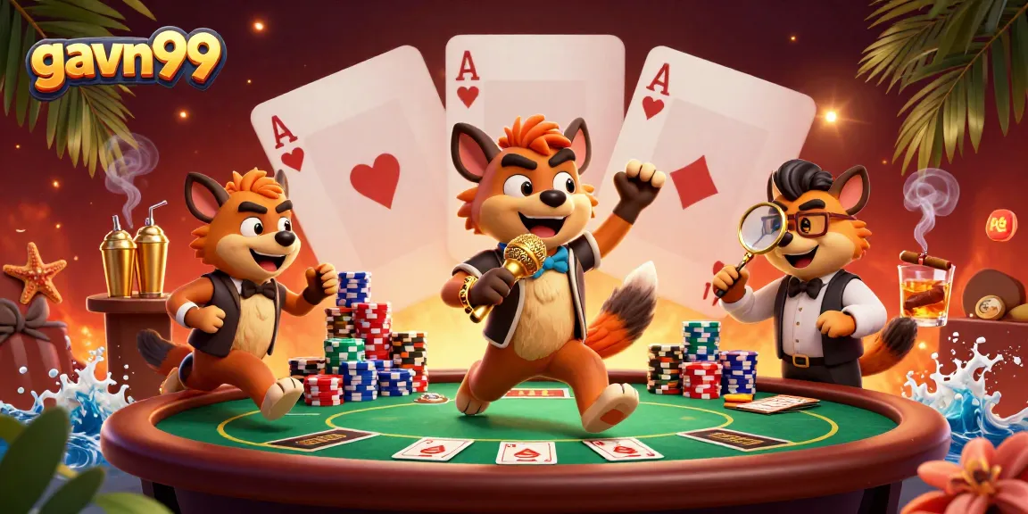 Experience the excitement of gavn99 with dynamic casino elements in a vibrant 3D illustration.