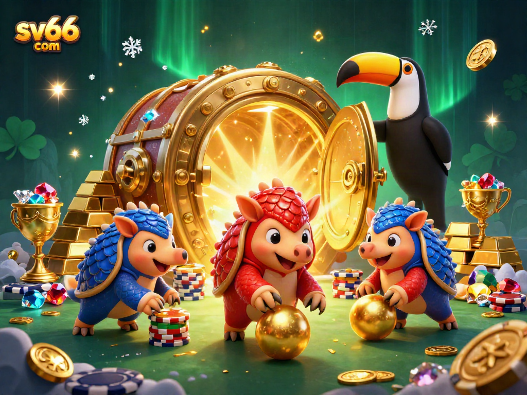 Experience the thrill of sv66 com as pangolins bowl through poker chips in a vibrant casino scene.