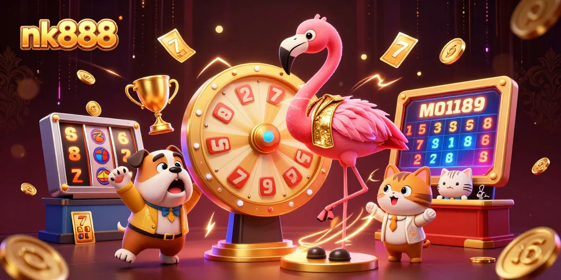 Spin and win with nk888 in a dynamic online casino scene featuring vibrant game elements.