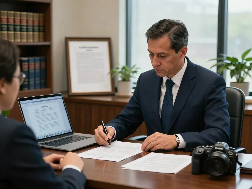 Cobb County DUI draw blood legal consultation with attorney reviewing case documents in an office.