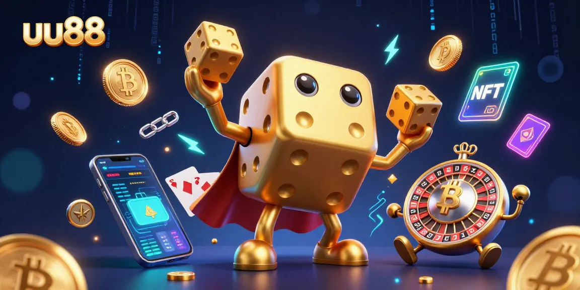 uu88 players enjoying a captivating moment with golden dice golem amidst digital casino elements.