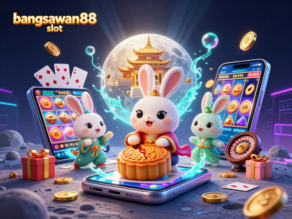 Bets come alive with bangsawan88 slot as a fantasy moon rabbit pounds mooncakes revealing poker chips.